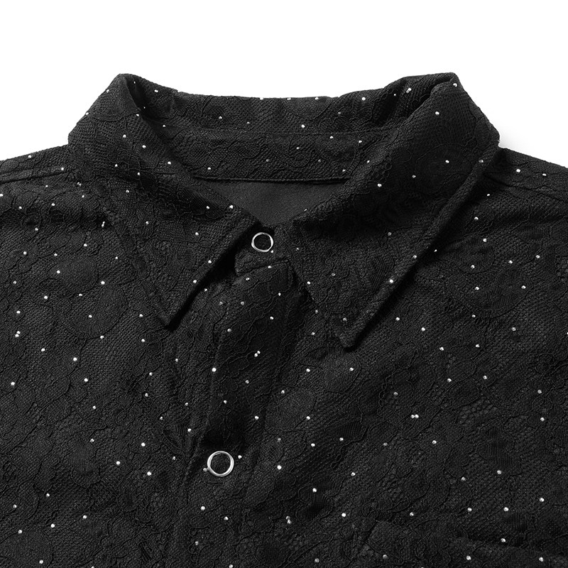 STUDDED LACE SHORT SLEEVE SHIRT BEDES4631