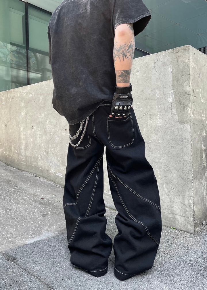 EMBROIDERED WIDE DENIM PANTS DFDES4478
