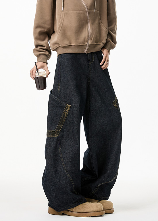 LEOPARD PATCH WIDE CURVE DENIM PANTS AEDES4593