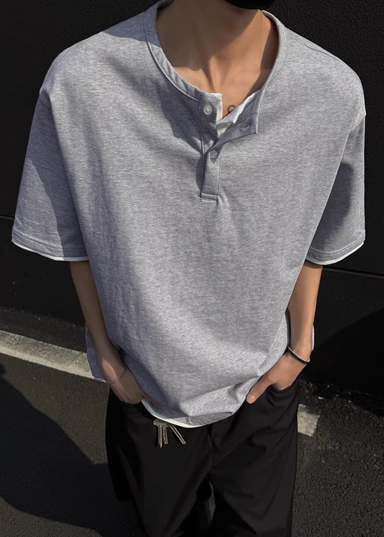 LAYERED HENLEY NECK T-SHIRT BEDES4720