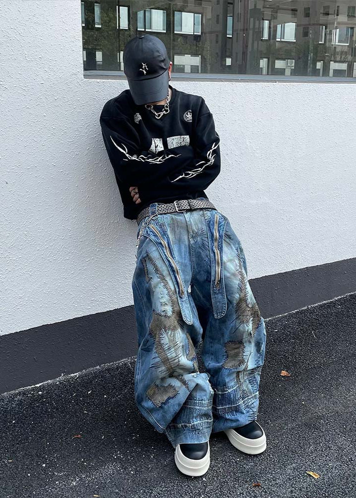 PATCHWORK DESIGNED WIDEDENIM PANTS DFDES4480