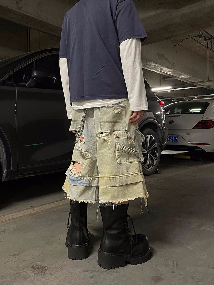 RIPPED BERMUDA DENIM PANTS DFDES4471