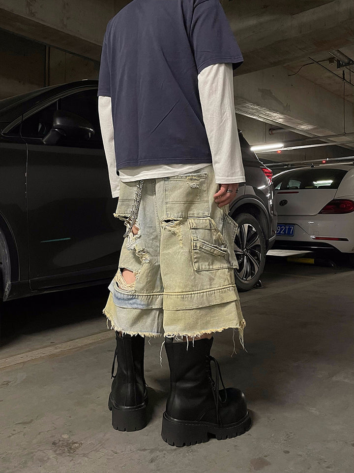 RIPPED BERMUDA DENIM PANTS DFDES4471