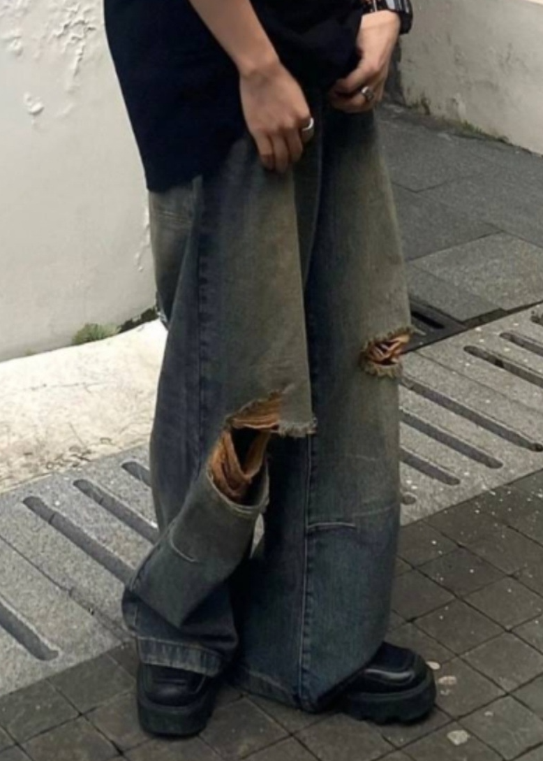 DISTRESSED FADE BAGGY DENIM BEDES4700