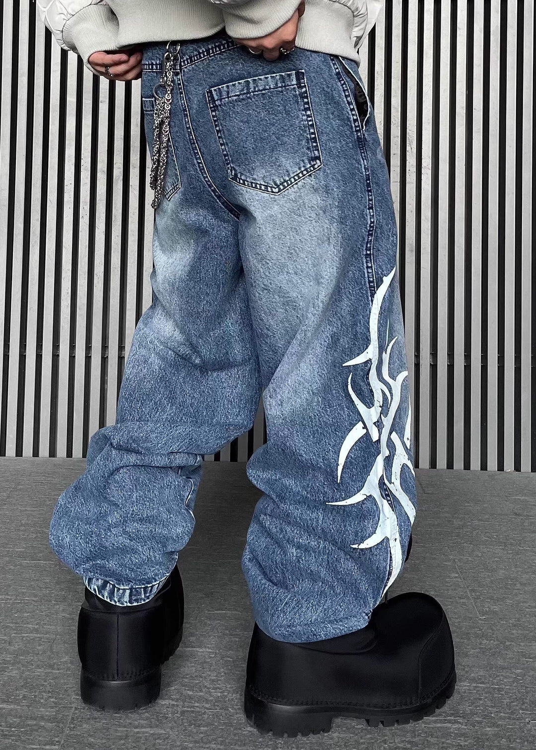 TRIBAL PAINT WIDE DENIM PANTS DFDES4498