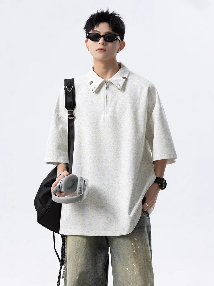 HALF ZIP PIERCED OVERSIZED T-SHIRT BEDES4634