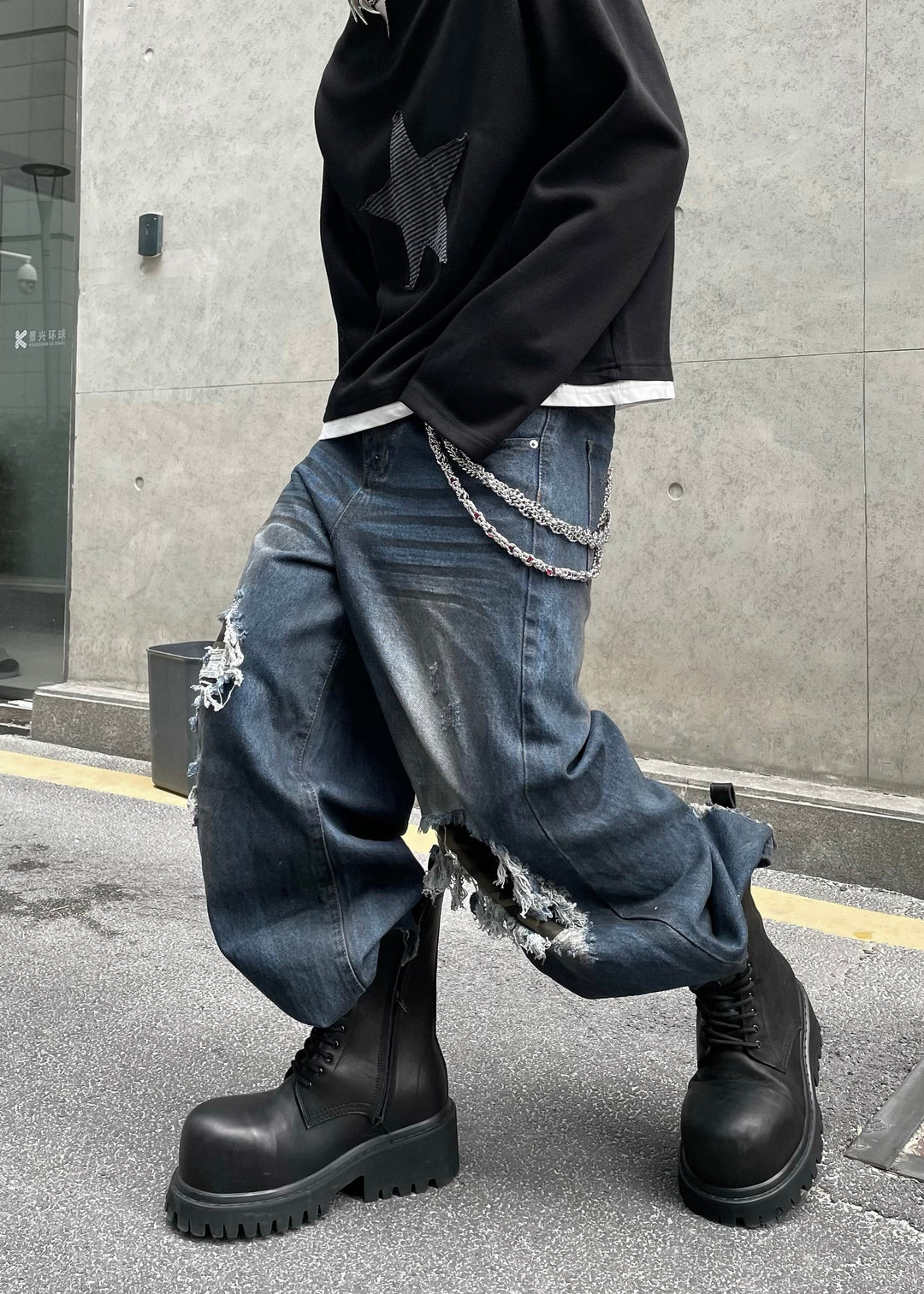 DAMAGED WIDE DENIM PANTS DFDES4476