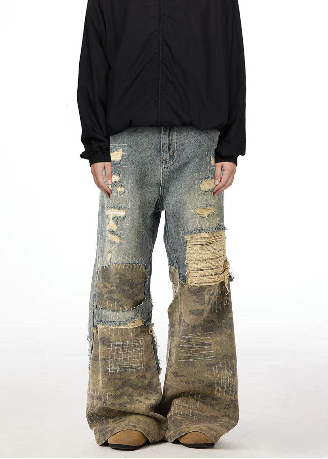 DAMAGED CAMOUFLAGE DENIM PANTS AEDES4597