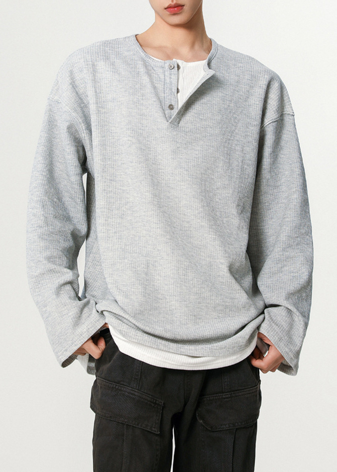 LAYERED WAFFLE HENLEY T-SHIRT BEDES4639