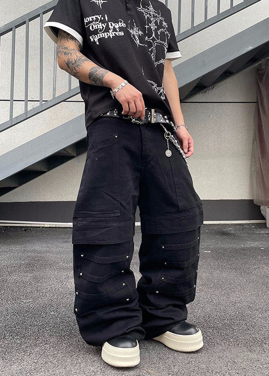 STUDDED DESIGN BAGGY WIDE PANTS DFDES4623