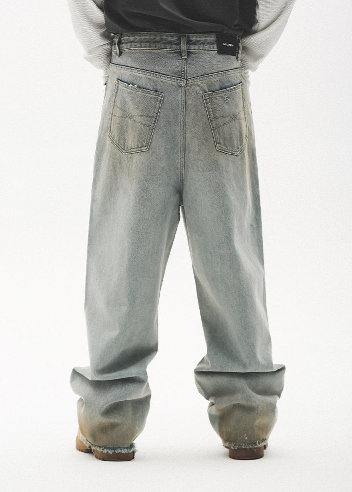GRAFFITI PRINTED WASHED WIDE DENIM PANTS UWDES4487