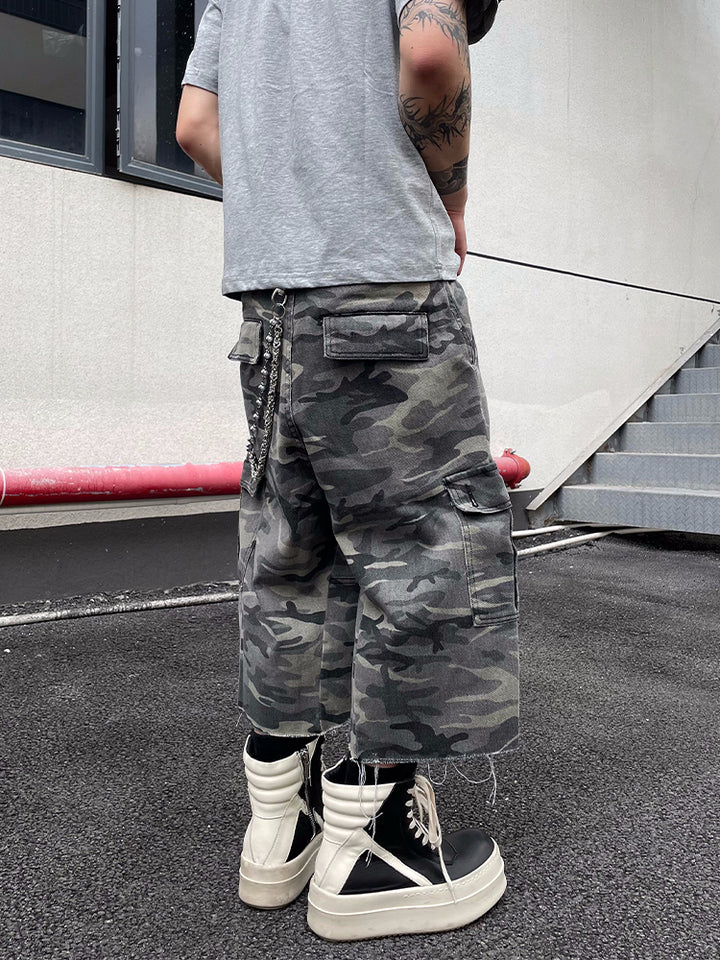 CAMO CARGO WIDE CROPPED PANTS DFDES4462