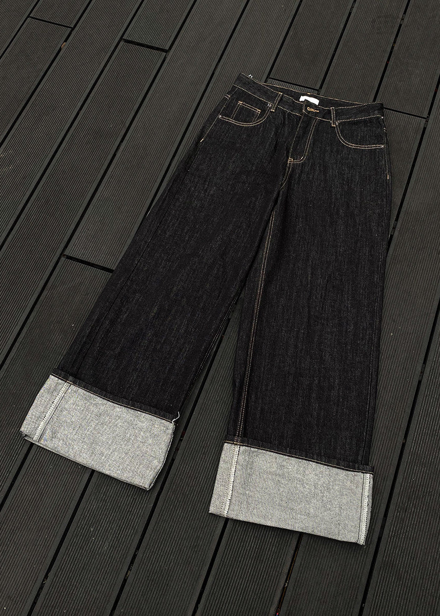 ROLL UP WIDE DENIM PANTS AEDES4568 - Deuku