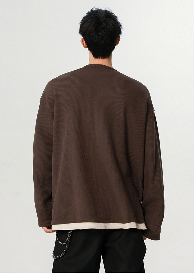 LAYERED WAFFLE HENLEY T-SHIRT BEDES4639