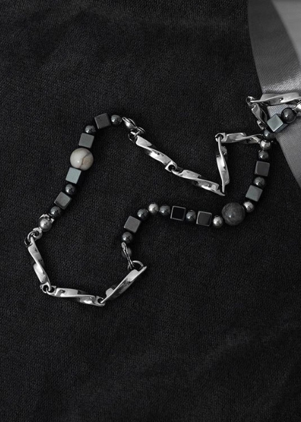 BLACK STONE MIX CHAIN NECKLACE BEDES4681
