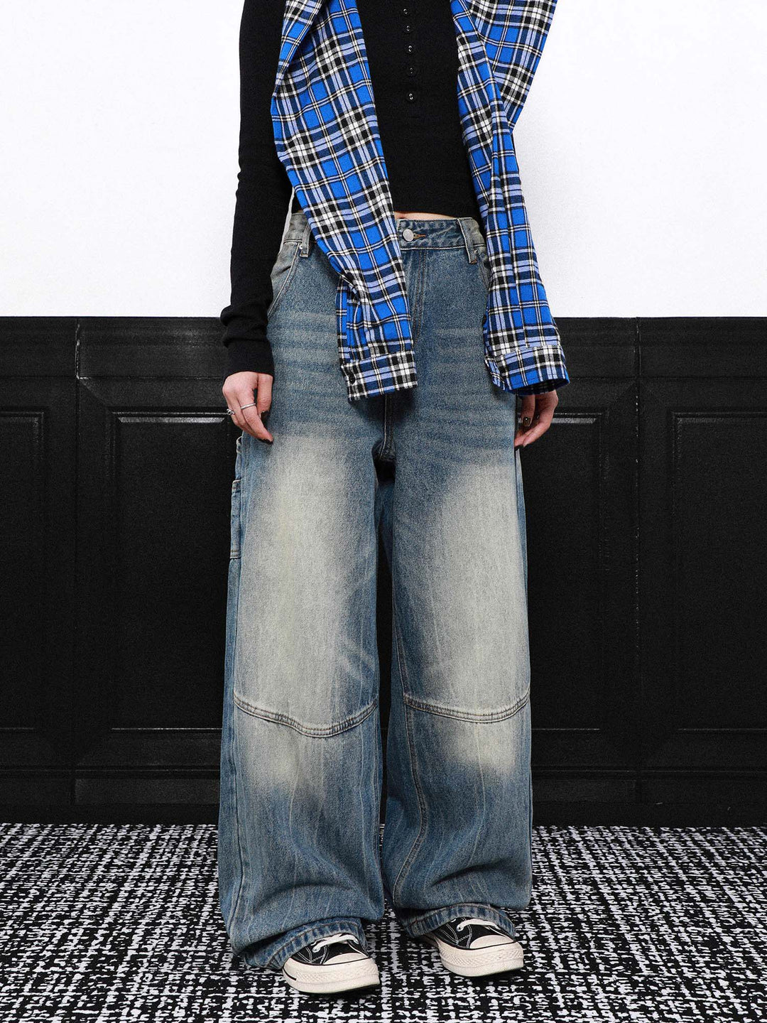 FADE PANEL WIDE DENIM PANTS AEDES4570 - Deuku