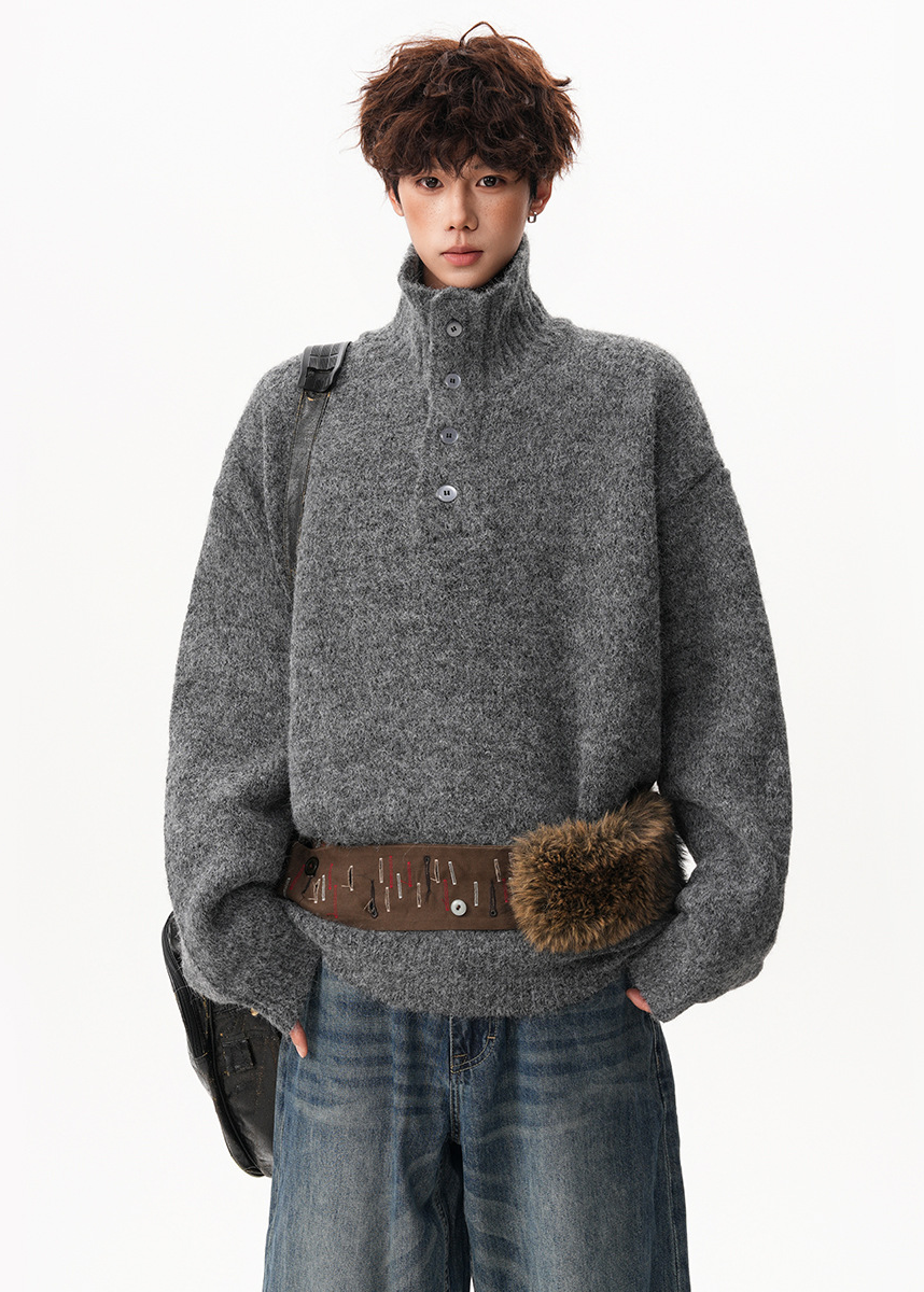 BUTTONED HIGH COLLAR KNIT SWEATER BEDES4549