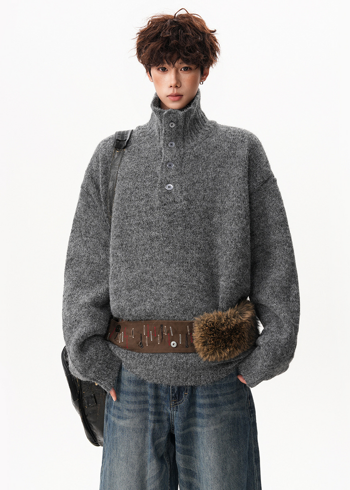 BUTTONED HIGH COLLAR KNIT SWEATER BEDES4549