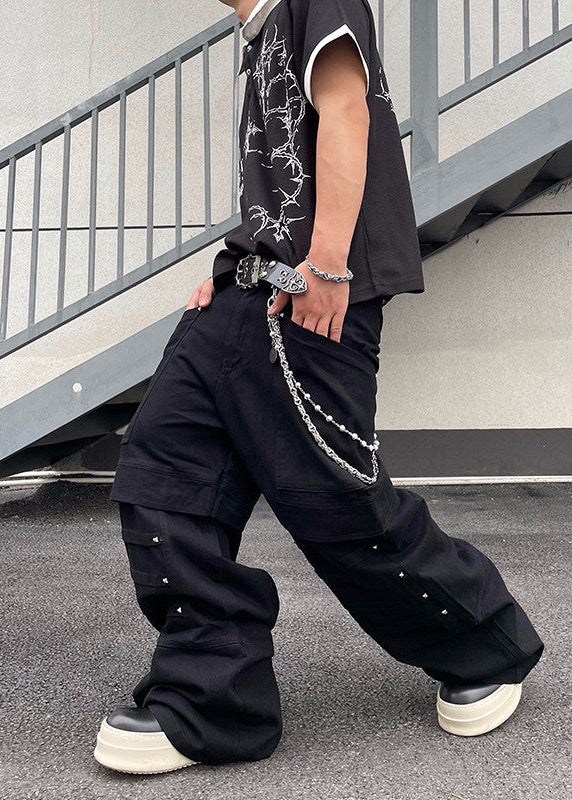 STUDDED DESIGN BAGGY WIDE PANTS DFDES4623