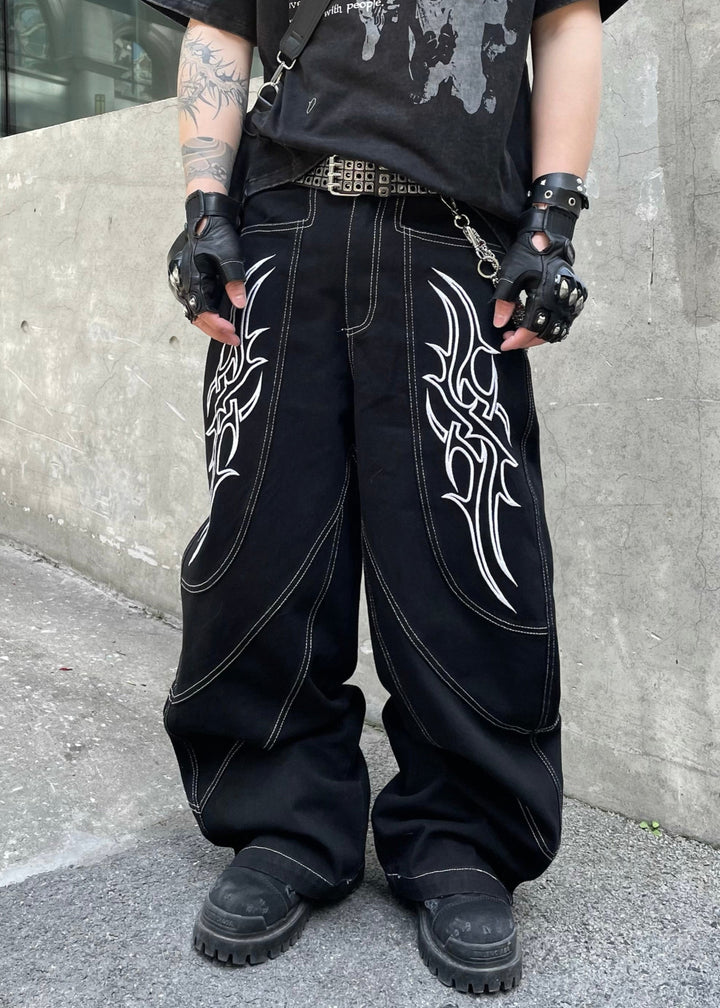 EMBROIDERED WIDE DENIM PANTS DFDES4478