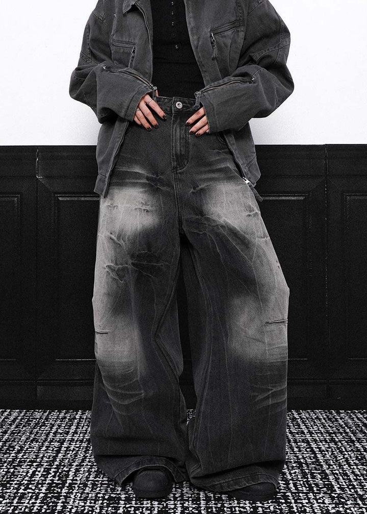 DESIGNED FADE WIDE BAGGY DENIM PANTS AEDES4569 - Deuku