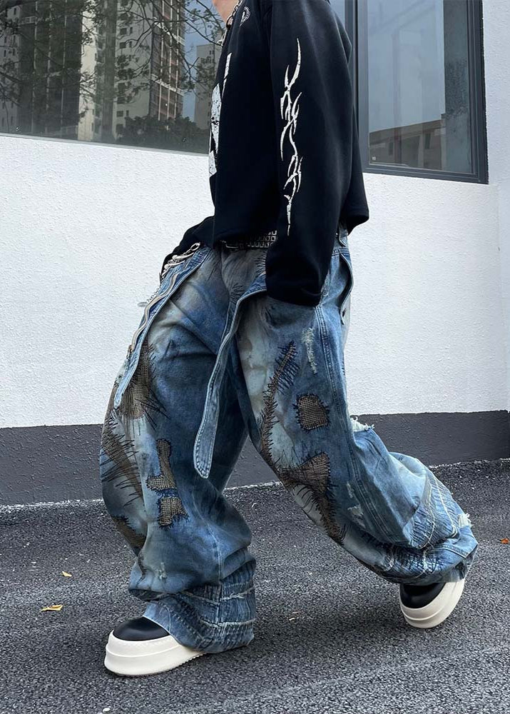 PATCHWORK DESIGNED WIDEDENIM PANTS DFDES4480