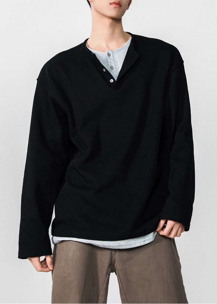 LAYERED WAFFLE HENLEY T-SHIRT BEDES4639