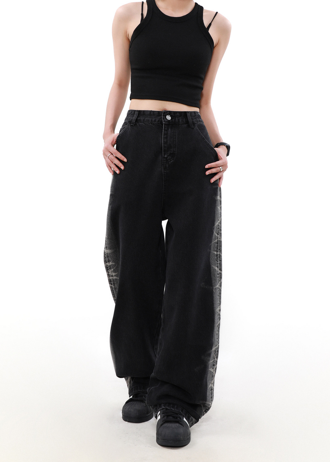 DESIGNED SIDE LINE WIDE DENIM PANTS AEDES4572
