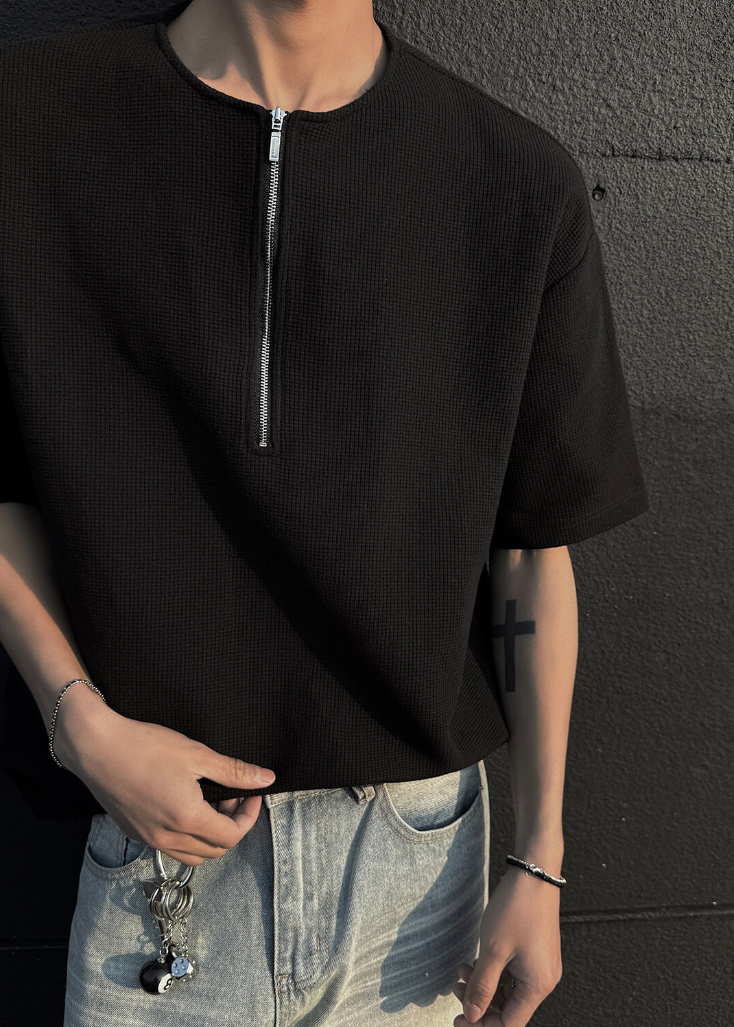 WAFFLE HALF ZIP T-SHIRT BEDES4723