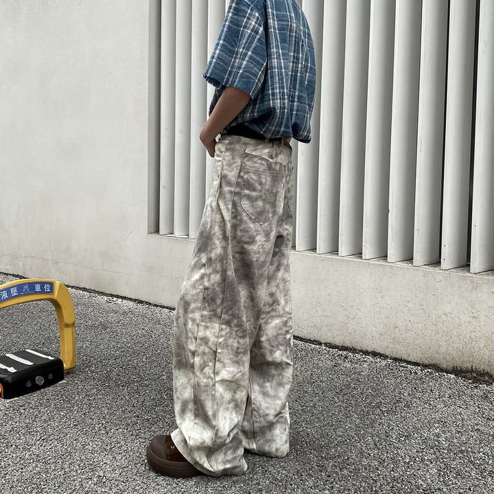 SMOKE TIE DYE SIDE PANEL WIDE PANTS AEDES4571 - Deuku