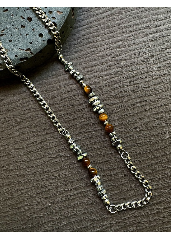 TIGER EYE BEAD CHAIN NECKLACE BEDES4680