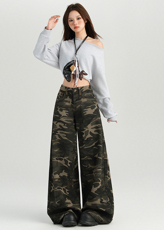 CAMO WIDE BUGGY DENIM PANTS BEDES4615