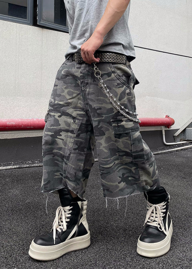 CAMO CARGO WIDE CROPPED PANTS DFDES4462