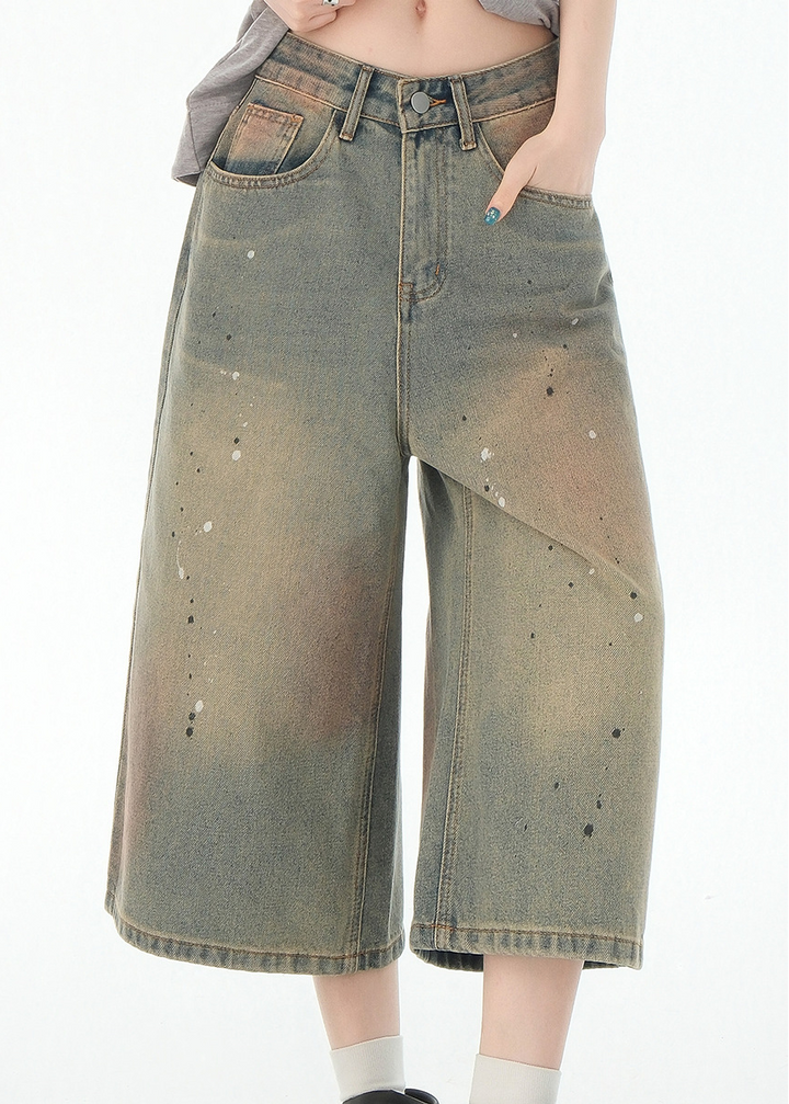 VINTAGE PAINT WIDE DENIM SHORTS BEDES4689