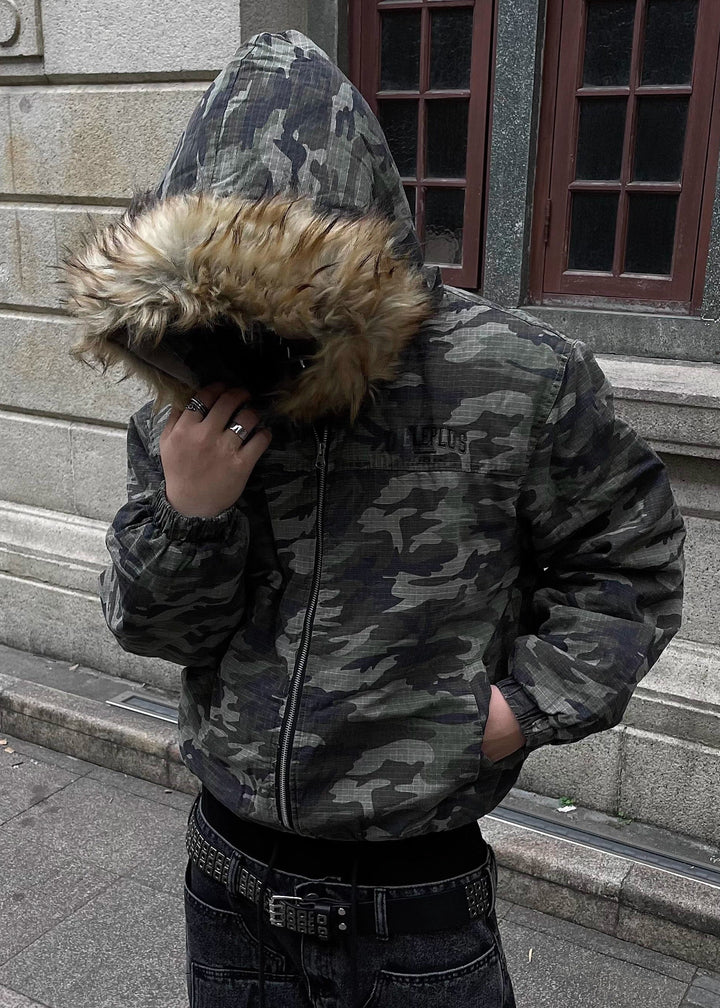 CAMO FUR HOODED JACKET DFDES4501