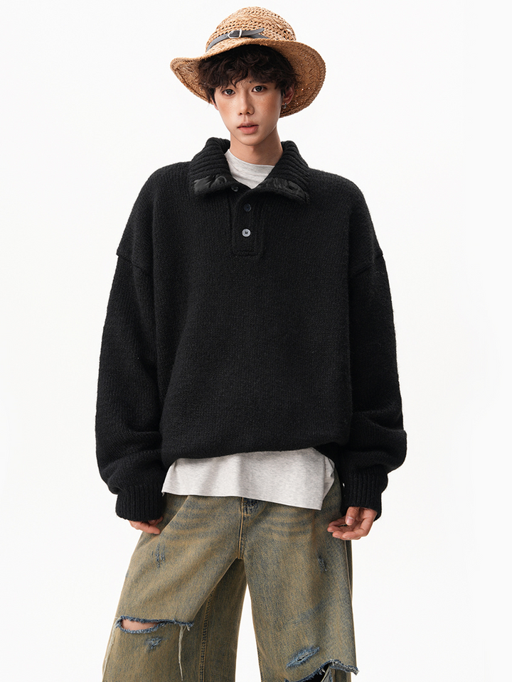 BUTTONED HIGH COLLAR KNIT SWEATER BEDES4549