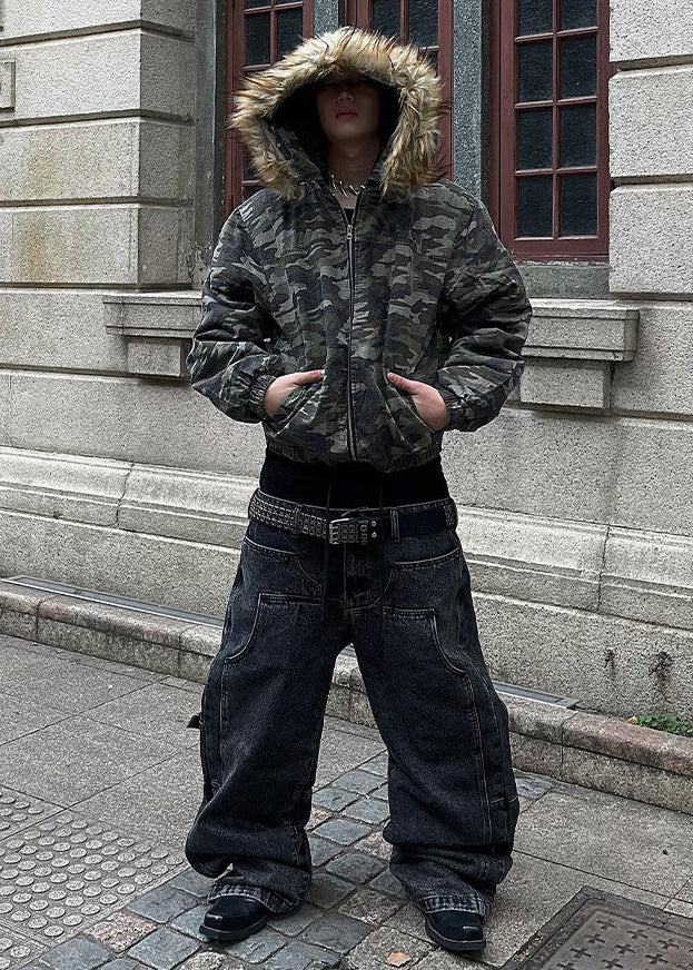 CAMO FUR HOODED JACKET DFDES4501