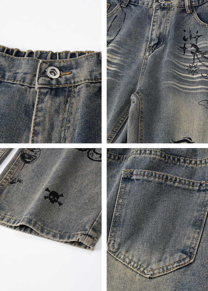 GRAFFITI WIDE LEG DENIM PANTS AEDES4573