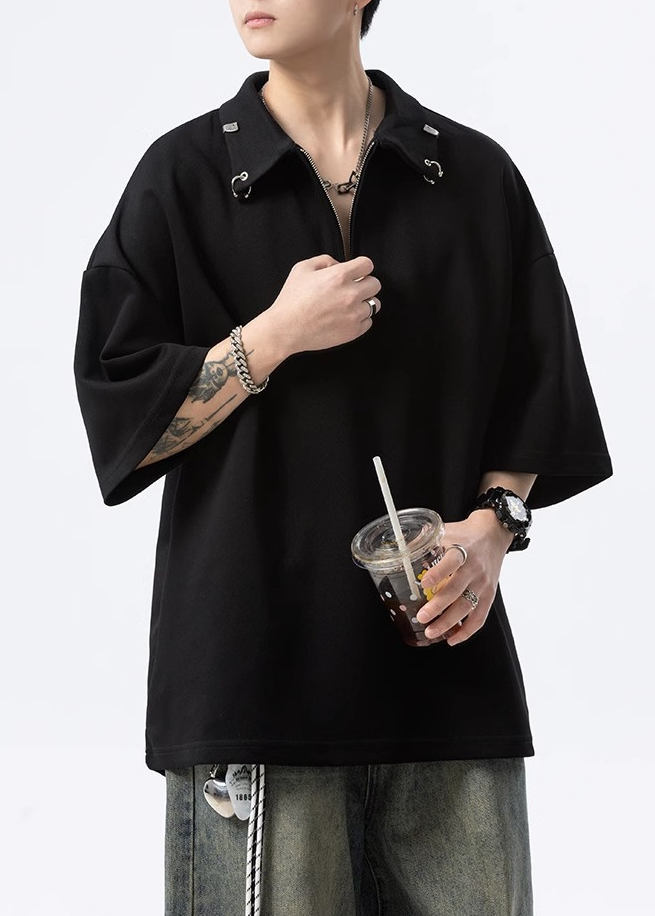 HALF ZIP PIERCED OVERSIZED T-SHIRT BEDES4634