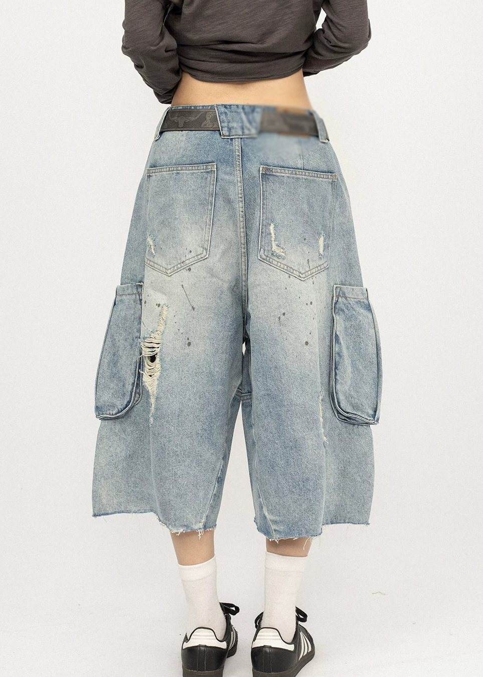 DISTRESSED CARGO BAGGY DENIM SHORTS BEDES4719