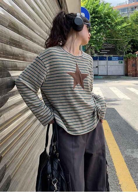 RETRO STRIPE STAR PATCH T-SHIRT BEDES4626