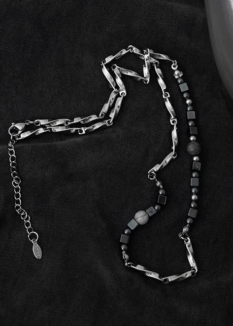 BLACK STONE MIX CHAIN NECKLACE BEDES4681