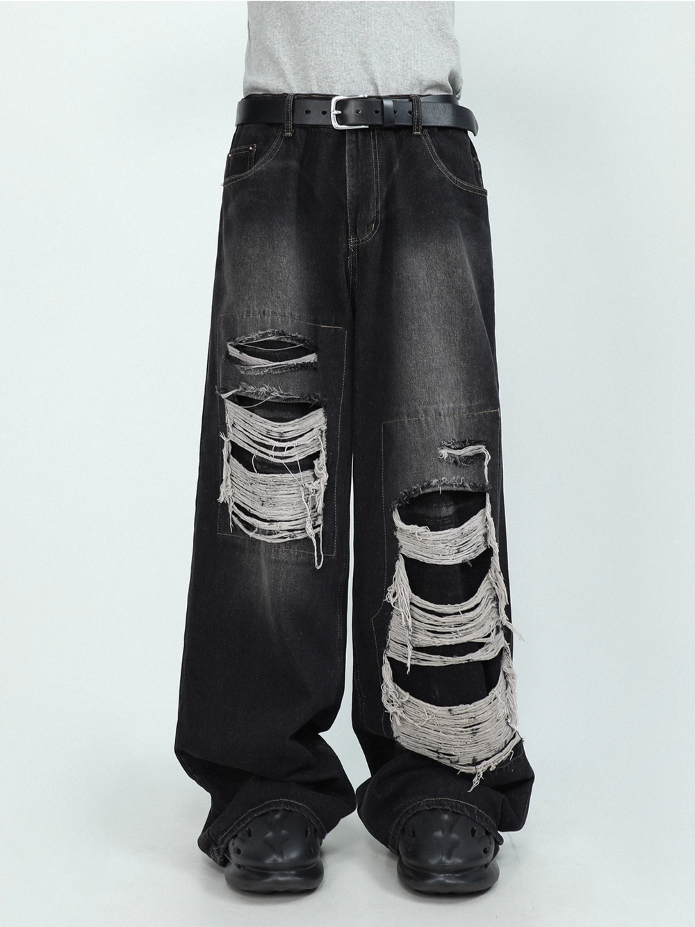 DAMAGED WIDE DENIM PANTS MEDES4372 - Deuku