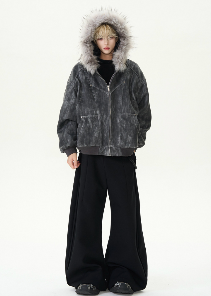 DISTRESSED FUR HOOD SHORT JACKET BEDES4546