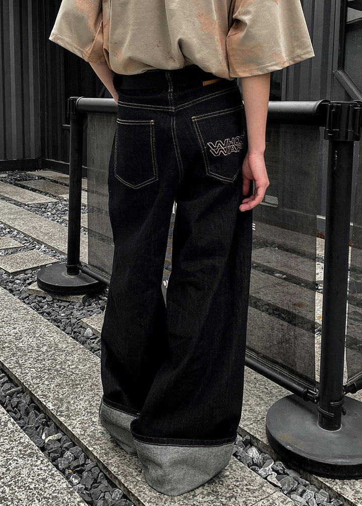 ROLL UP WIDE DENIM PANTS AEDES4568 - Deuku