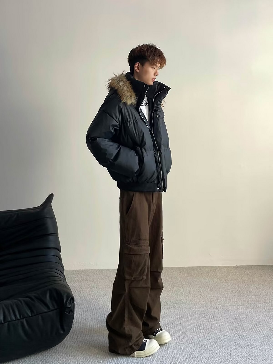 FUR HOODED PUFF SHORT JACKET BEDES4541