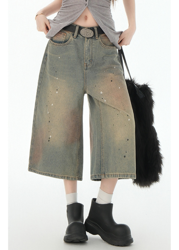 VINTAGE PAINT WIDE DENIM SHORTS BEDES4689