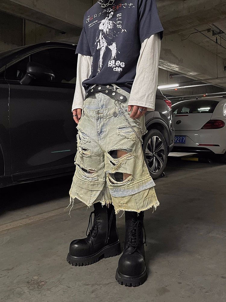 RIPPED BERMUDA DENIM PANTS DFDES4471