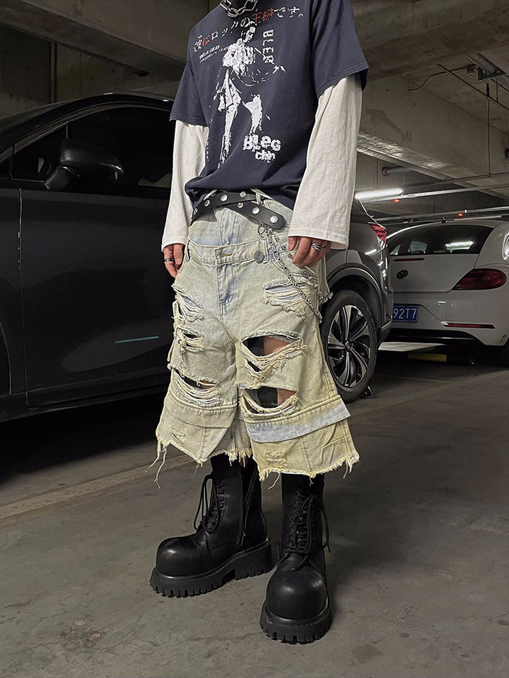 RIPPED BERMUDA DENIM PANTS DFDES4471