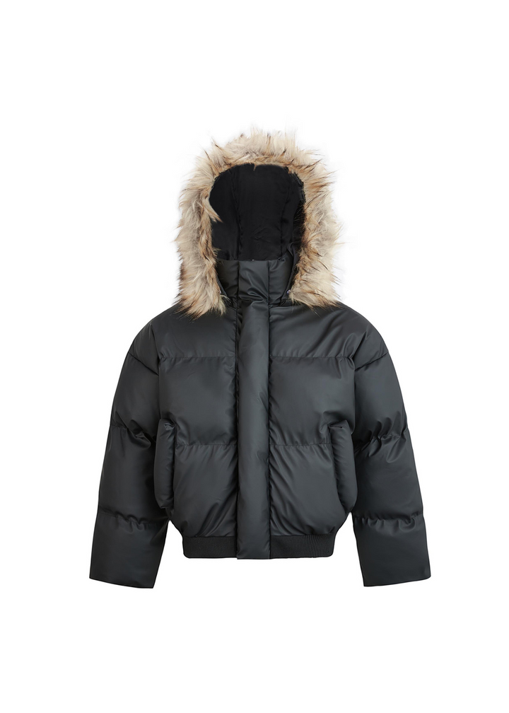 FUR HOODED PUFF SHORT JACKET BEDES4541